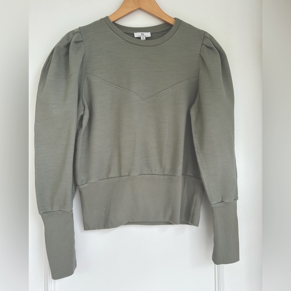 AG Adriano Goldschmied Puff Sleeve Western Yoke Sweatshirt M Sage Green Olive